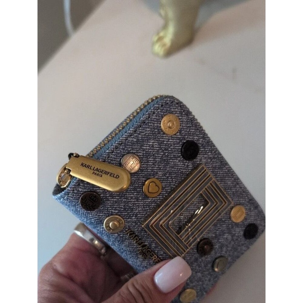 Karl Lagerfeld Denim Blue Studded Compact Wallet NWT $118 - Picture 6 of 7